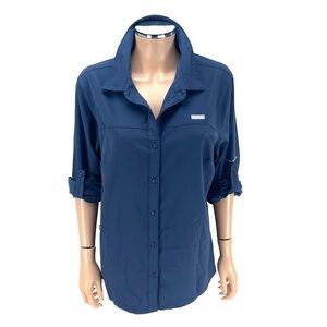 COLUMBIA Omni-Shade Fishing Outdoor Camp Shirt Women's SIZE X-LARGE XL Blue Top